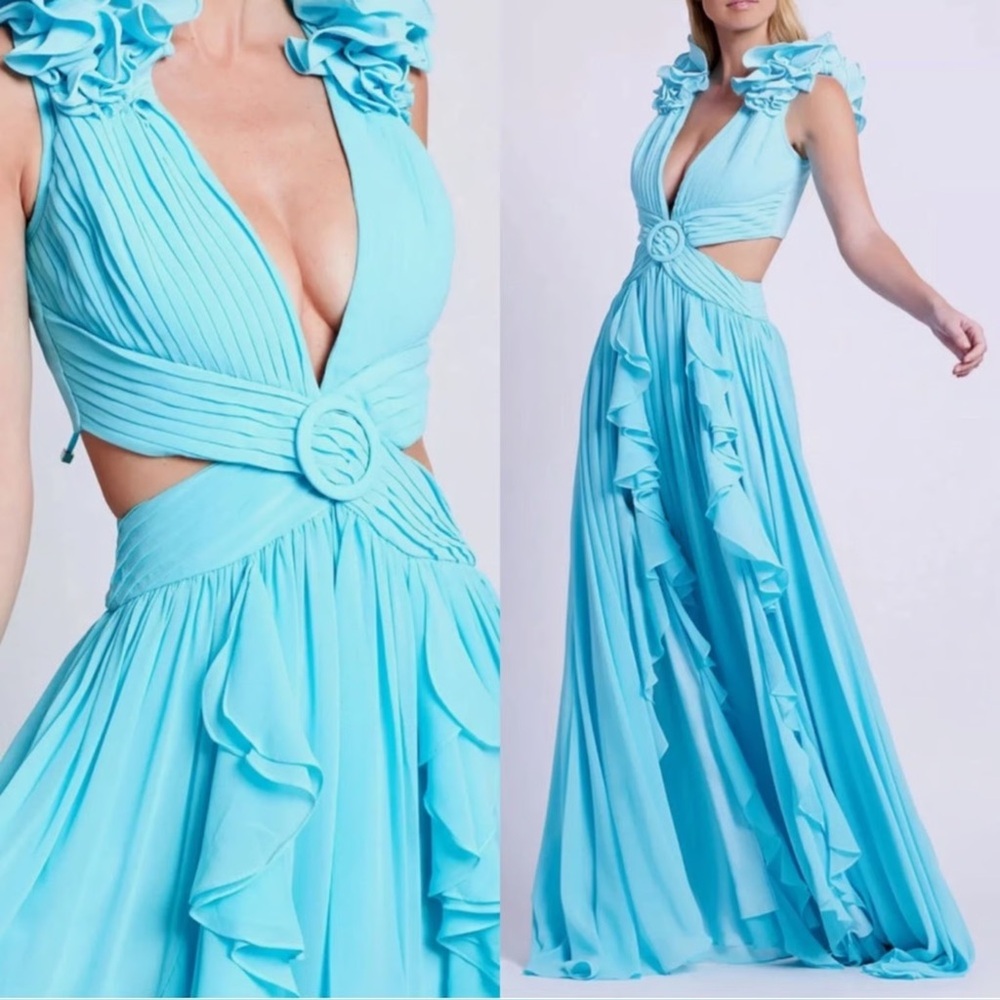 Patbo Cyan flutter sleeve Blue Maxi Dress